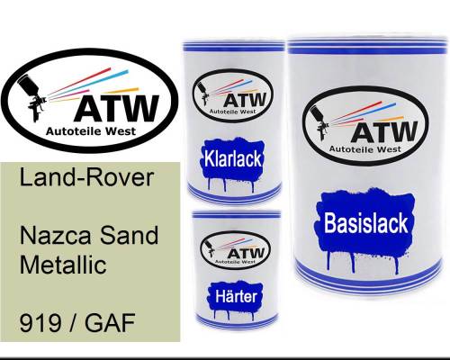 Land-Rover, Nazca Sand Metallic, 919 / GAF: 500ml Lackdose + 500ml Klarlack + 250ml Härter - Set, von ATW Autoteile West.